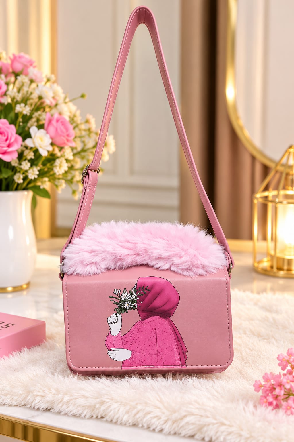 Premium Women’s Shoulder Handbag – Stylish Faux Fur Top Handle Bag Ziqvani