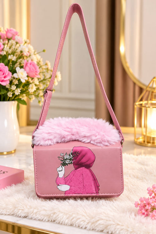 Ziqvani Luxe Fur Accent Women’s Shoulder Bag – Pink