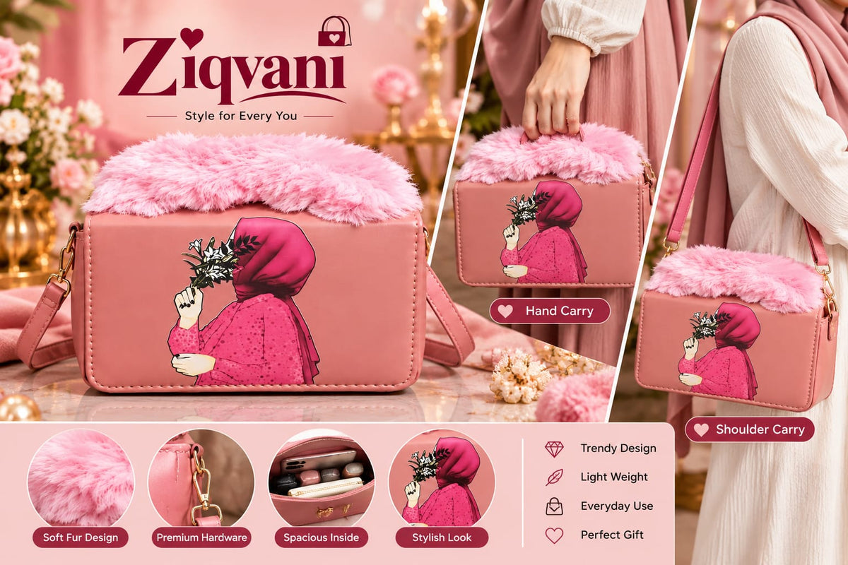 Premium Women’s Shoulder Handbag – Stylish Faux Fur Top Handle Bag Ziqvani