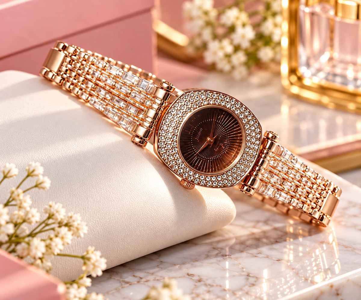 Elegant Crystal Rose Gold Women’s Watch