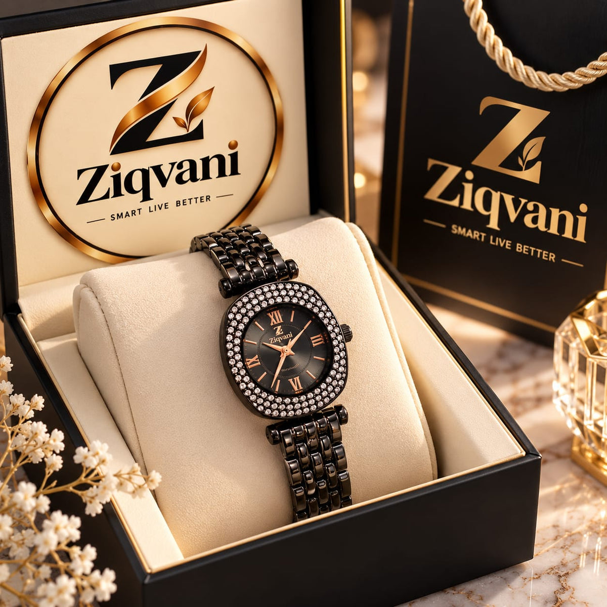 Ziqvani Black Crystal Elegance Watch