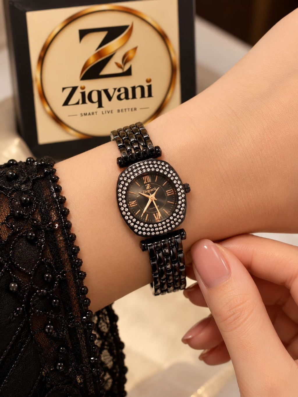 Ziqvani Black Crystal Elegance Watch