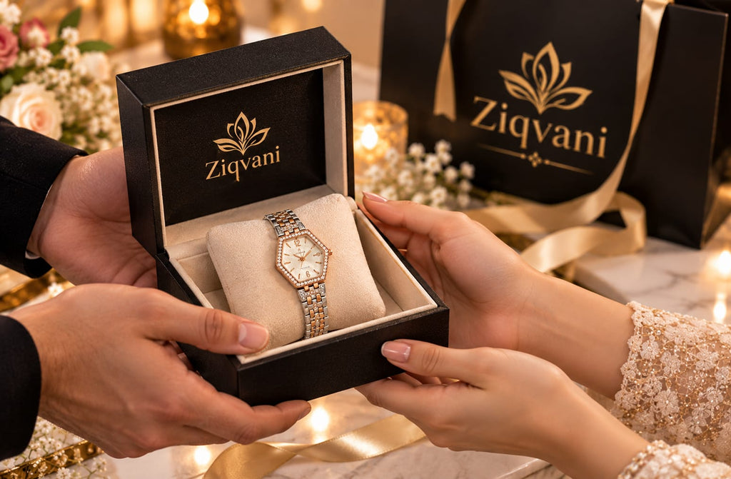 Ziqvani Luxury Crystal Hexagon Women’s Watch – Premium Two-Tone Bracelet Watch