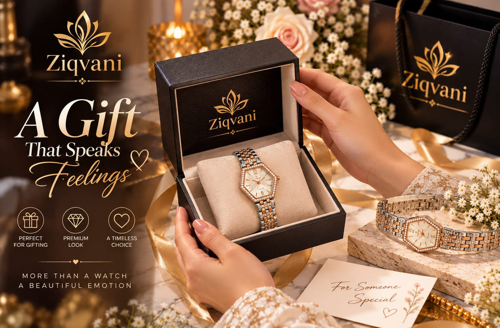Ziqvani Luxury Crystal Hexagon Women’s Watch – Premium Two-Tone Bracelet Watch