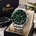 Ziqvani Premium Gents Chronograph Watch – Silver Stainless Steel with Green Dial