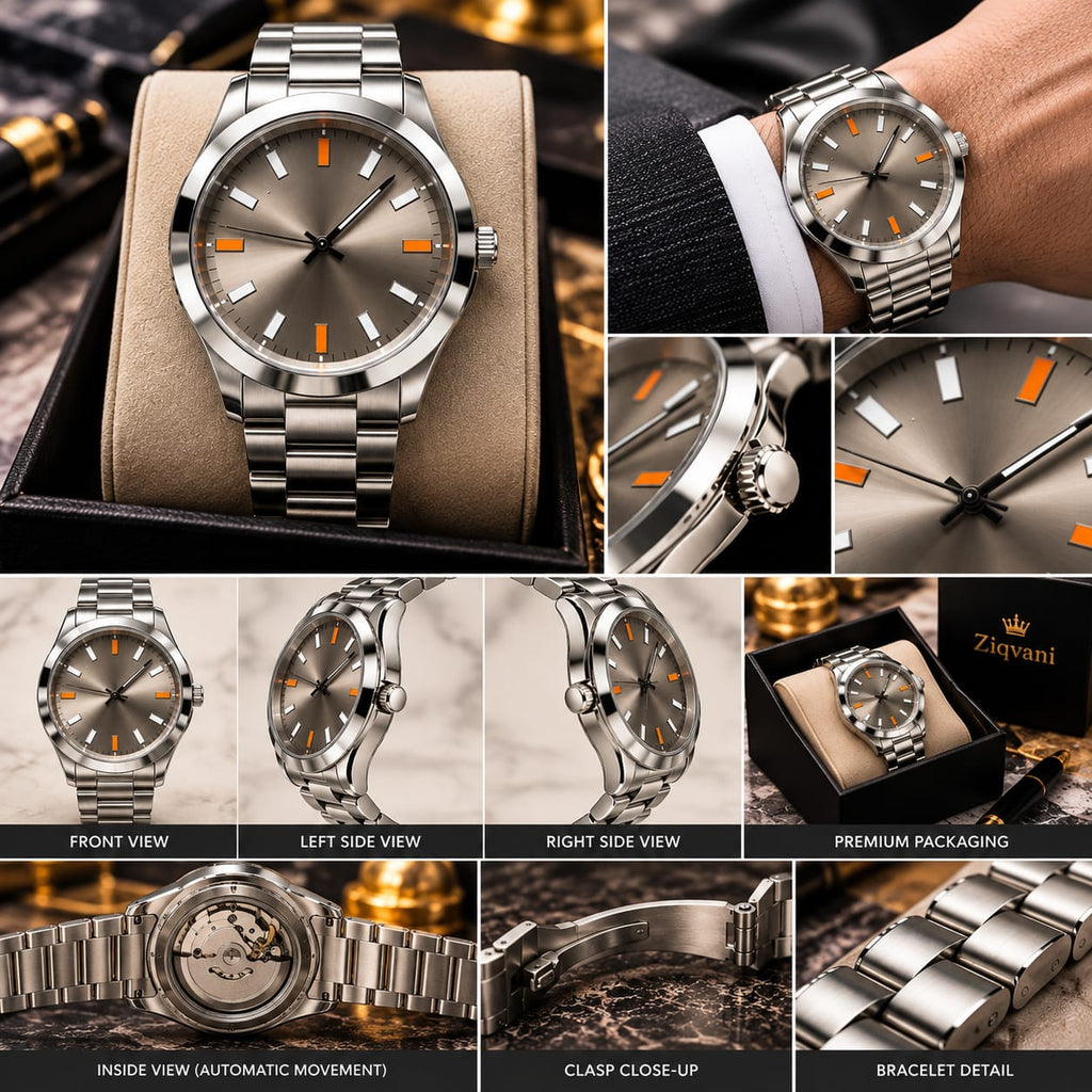 Ziqvani Premium Gents Chronograph Watch – Silver Stainless Steel with Green Dial