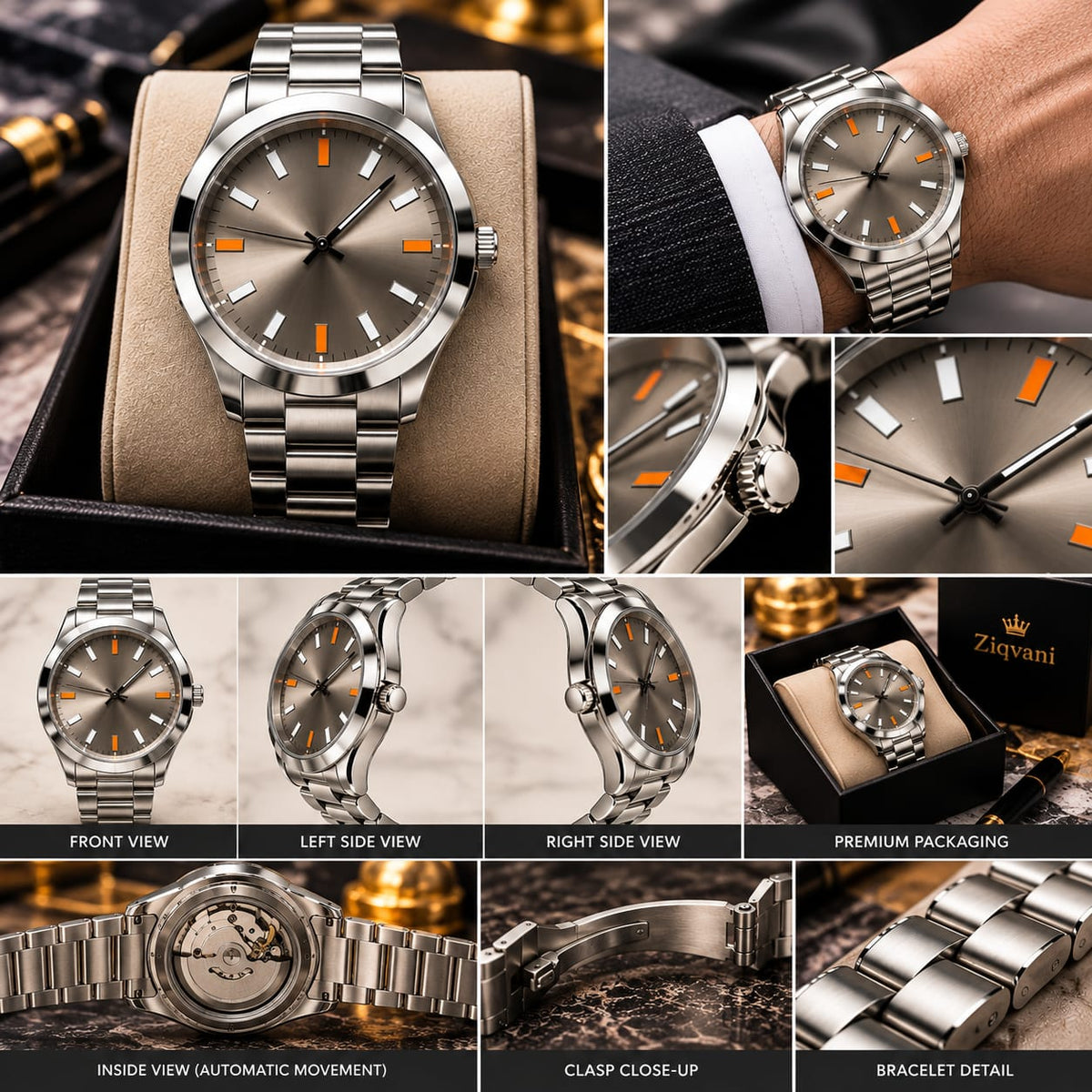 Ziqvani Premium Gents Chronograph Watch – Silver Stainless Steel with Green Dial